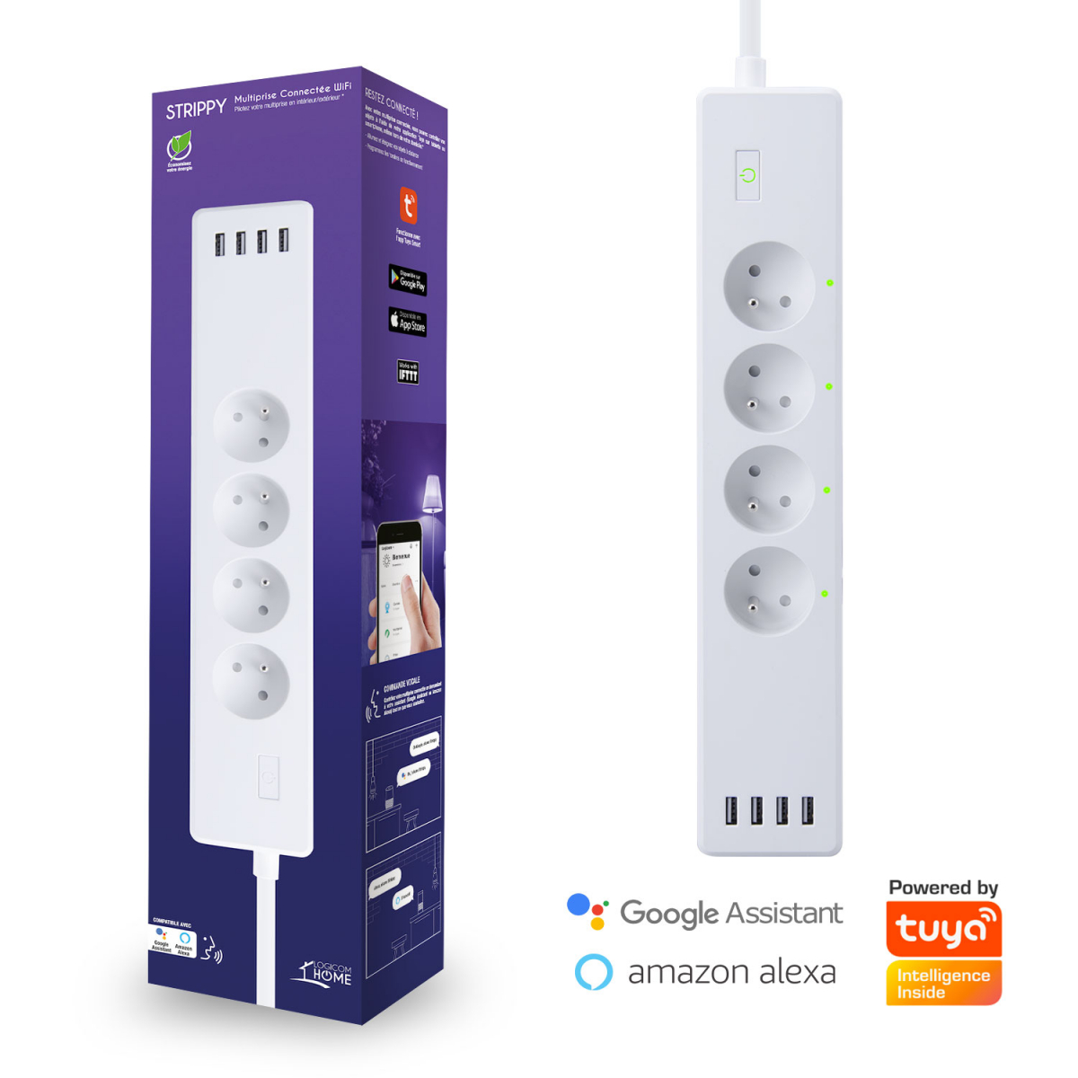 Multiprise intelligente Wifi 4 prises EU prise avec 4 ports de