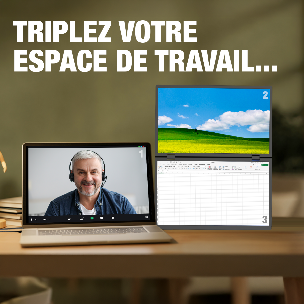 Nomad Duo en affichage étendu branché à un PC portable